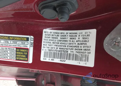 2010 Honda Civic Lx из США, поврежденный, VIN 19XFA1F51AE076254